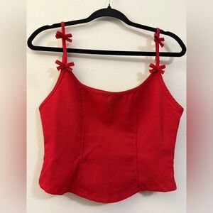 Motel Rocks Cropped Bow Top in‎ Red - XS